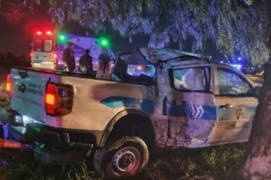 La camioneta de la municipalidad chocó contra un árbol
