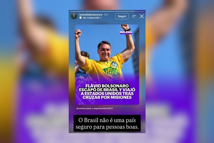 "Brasil no es un país seguro para las personas buenas" publicó el sobrino de Bolsonaro