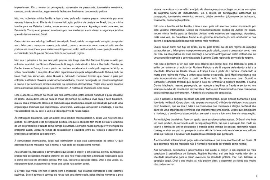 La página 2 de la primera versión (izquierda) de la carga de Flavio Bolsonaro y de la segunda versión (derecha). El Litoral