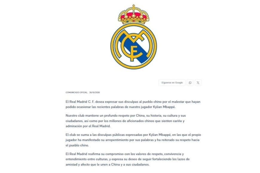 El comunicado del Real Madrid.