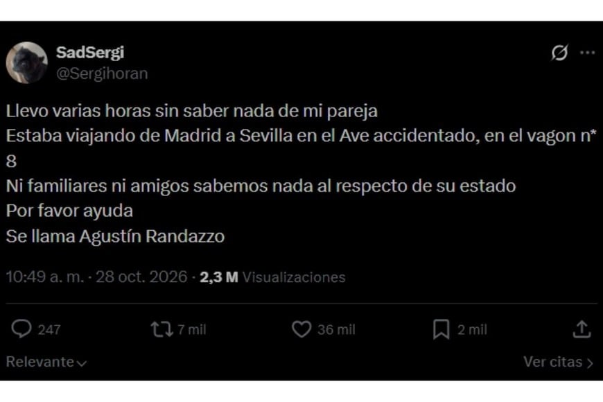 Sergi, la pareja de Agustín Randazzo se ha sumado a la búsqueda a través de internet.