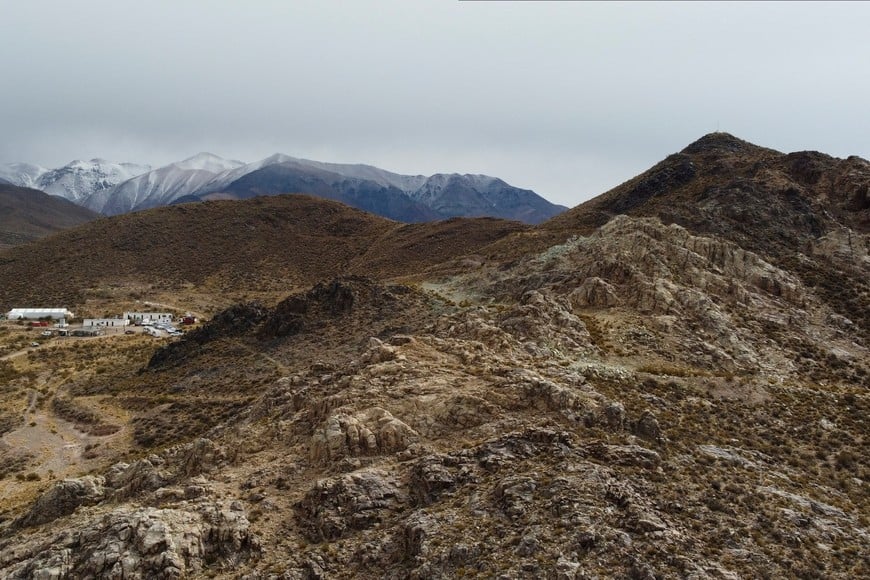 A drone view shows the site of the PSJ Cobre Mendocino mining project where a public hearing was taking place for a planned copper mine, near the Chilean border, in Uspallata, Mendoza, Argentina August 2, 2025. REUTERS/Ramiro Gomez  MINERIA COBRE MINA MENDOZA