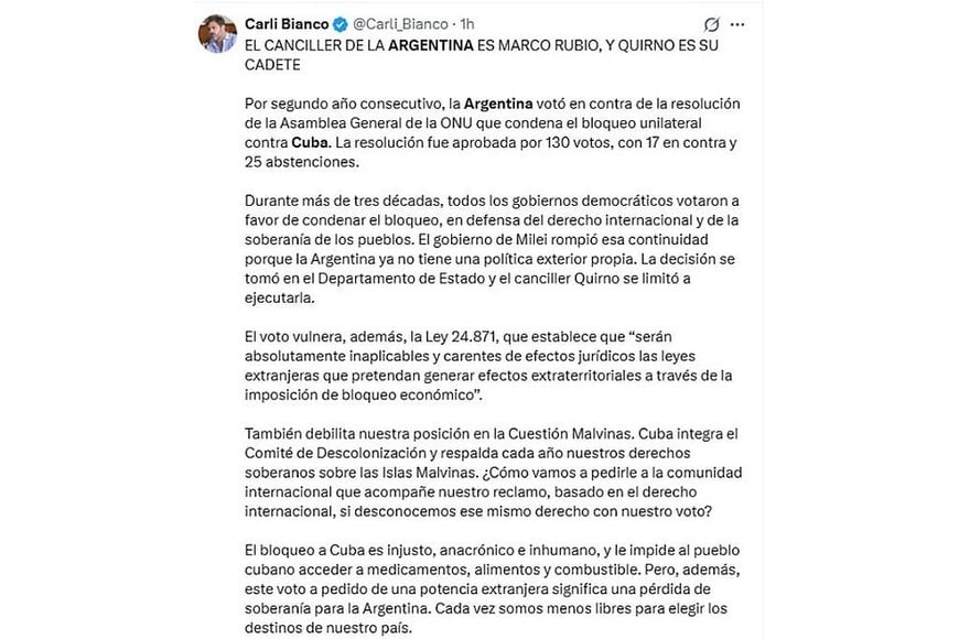 La publicación de Carlos Bianco.