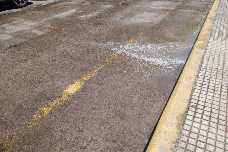 Los líquidos cloacales se extendieron sobre la calle interna de la terminal, donde circulan taxis y peatones.