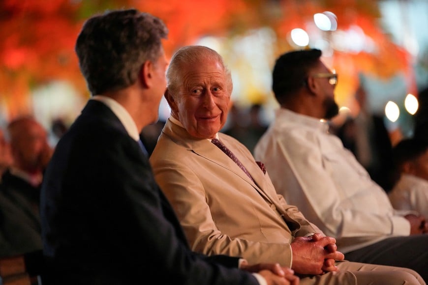 Britain's King Charles III listens to Britain's Foreign Secretary Ed Miliband during a State Reception at the State House in Georgetown on October 29, 2026. King Charles III is on an official visit to Guyana. BEN STANSALL/Pool via REUTERS
