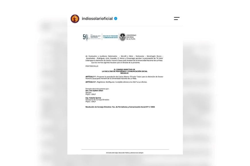 La UNLP distinguirá al Indio Solari con un doctorado honoris causa post mortem