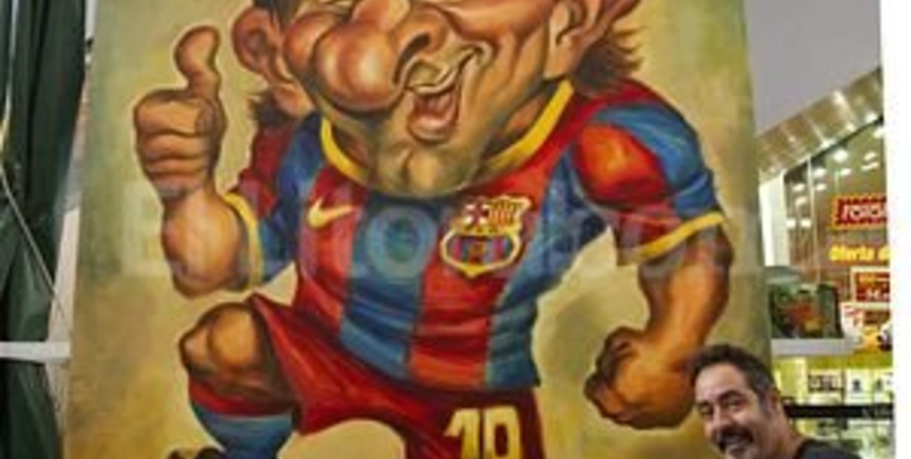Pintan la caricatura más grande de Messi