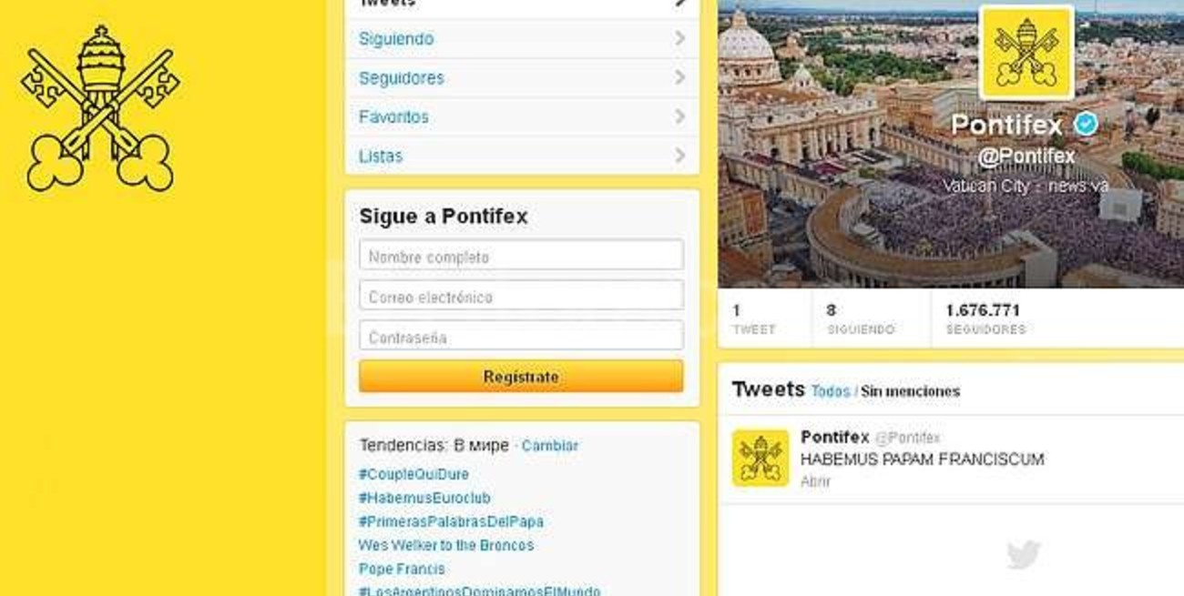 Se reactivó la cuenta de Twitter del Papa: "Habemus Papam Franciscum"