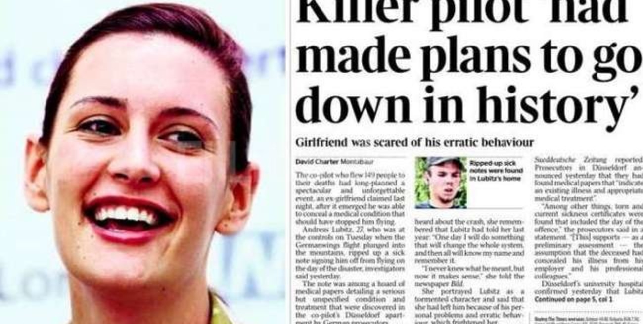 La ex novia de copiloto de Germanwings asegura que quería pasar a la historia
