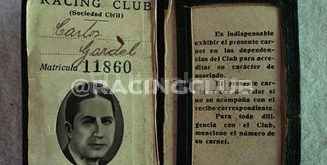 Racing dio a conocer el carnet de socio de Carlos Gardel