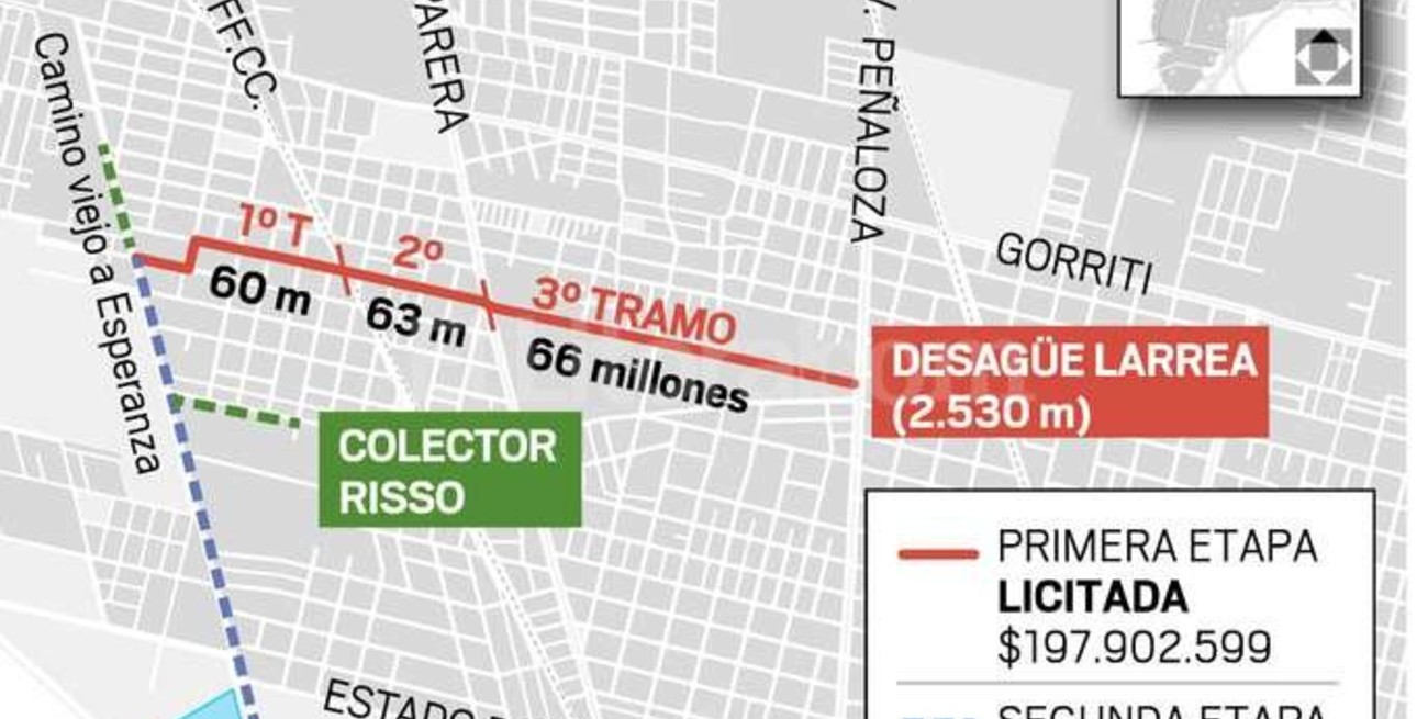Desagüe Larrea: adjudican dos tramos de la primera etapa 