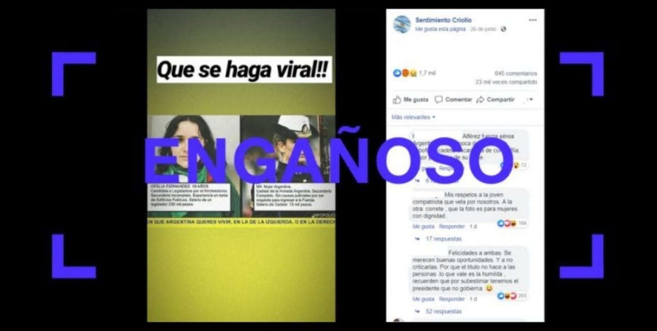 Ofelia Fernández: verdades y falsedades de un posteo que la compara con una cadete de las Fuerzas Armadas