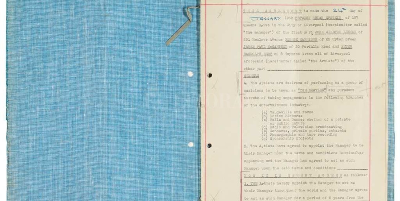 Subastan por internet el primer contrato entre The Beatles y su agente Brian Epstein