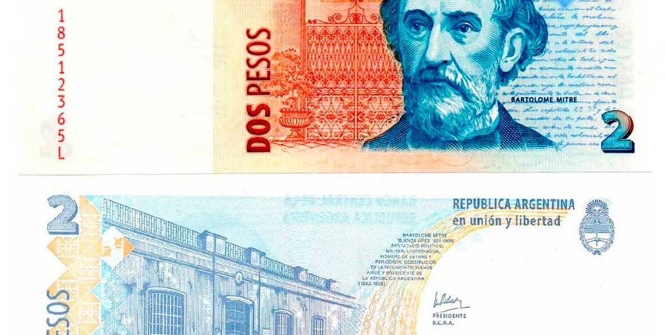 A fin de abril sacarán de circulación los billetes de 2 pesos