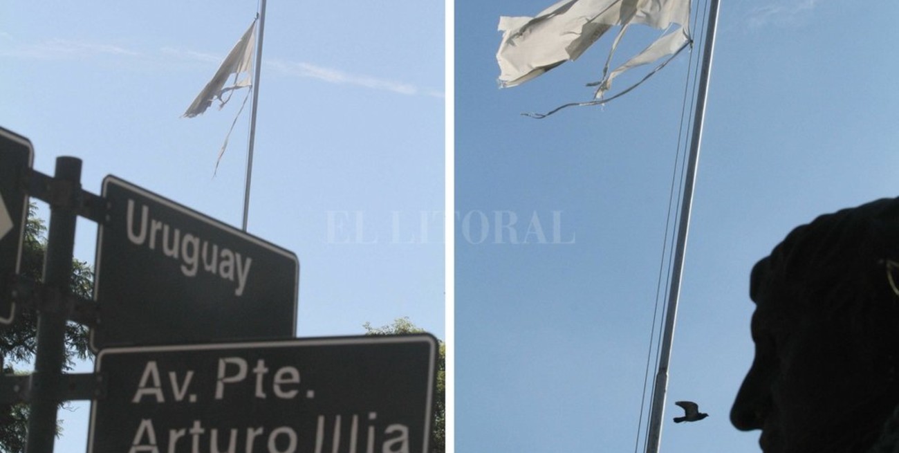 La Bandera Argentina en deplorable estado en el Parque del Sur