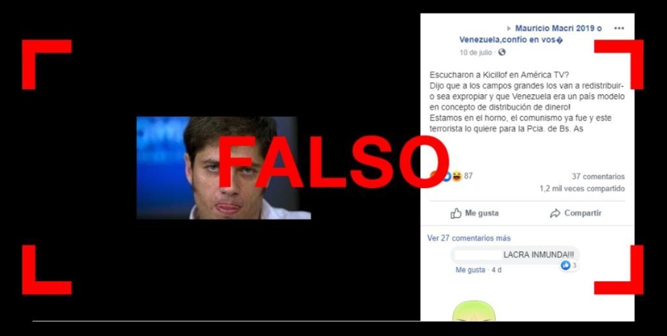 Es falso que Kicillof dijo que hay que expropiar los campos y que Venezuela es un país modelo