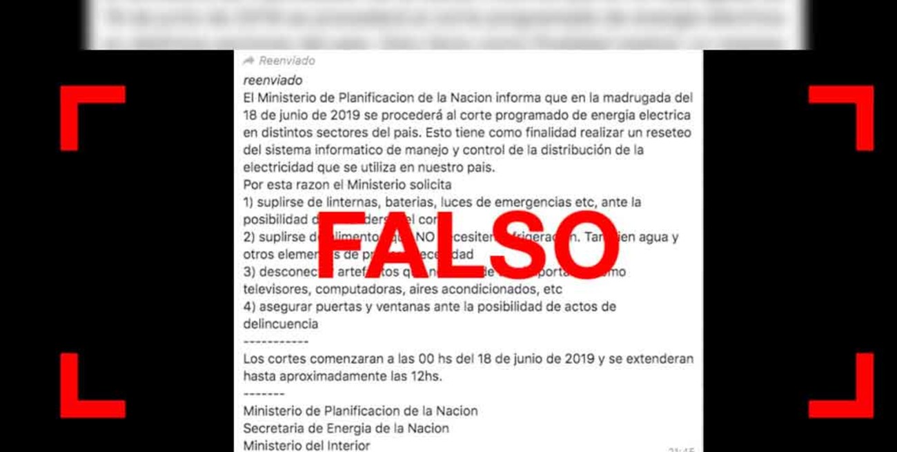 Es falso que hoy habrá un nuevo apagón a nivel nacional