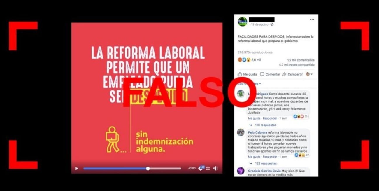 Es falso que la reforma laboral propuesta "permite que un empleado pueda ser despedido sin indemnización"
