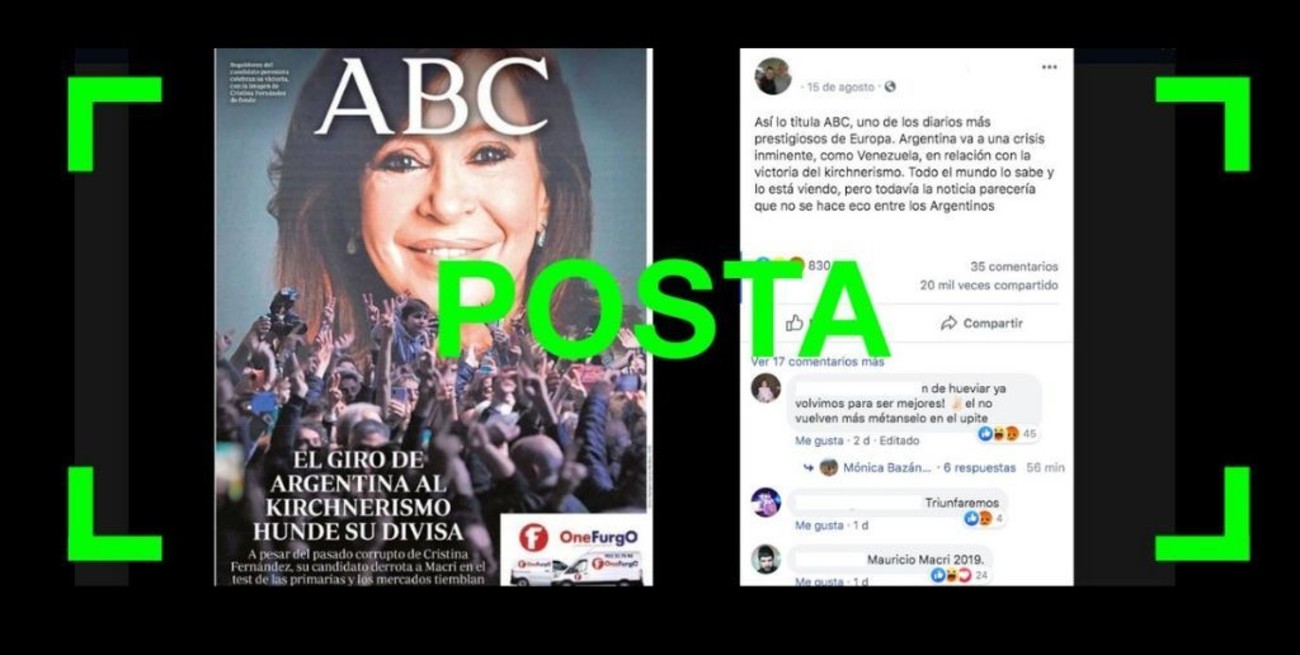 Es verdadero que el diario español ABC tituló en tapa: "El giro de Argentina al kirchnerismo hunde su divisa"