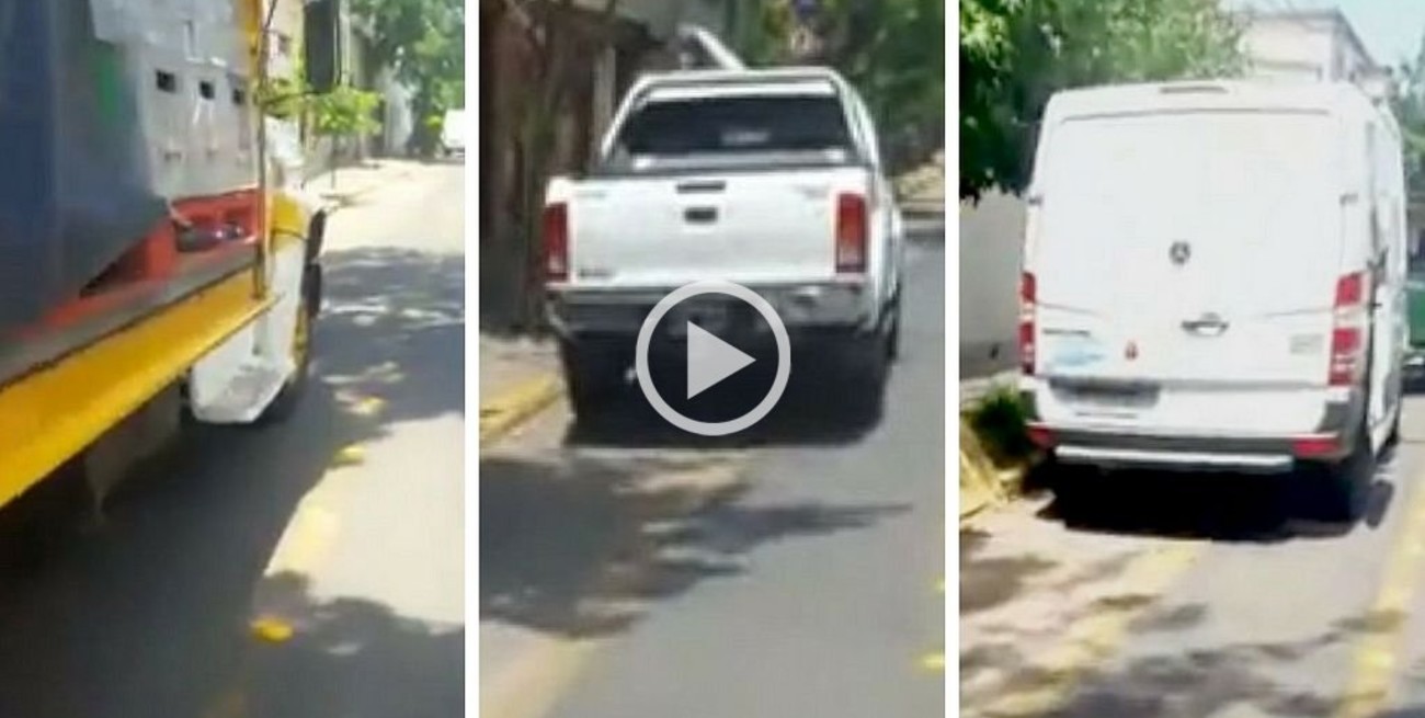 Un camión, un furgón y una camioneta estacionados en la ciclovía