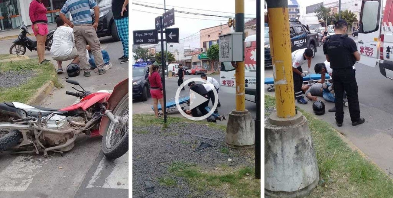 Video: el choque de un auto y una moto dejó un hombre lesionado