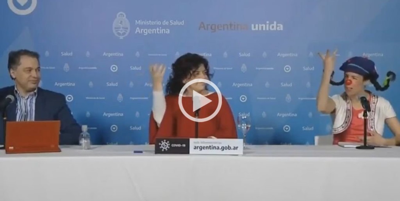Una payasa participó del reporte diario de coronavirus del Ministerio de Salud