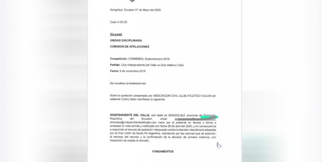 "En dos semanas sale el fallo Colón-Conmebol" 