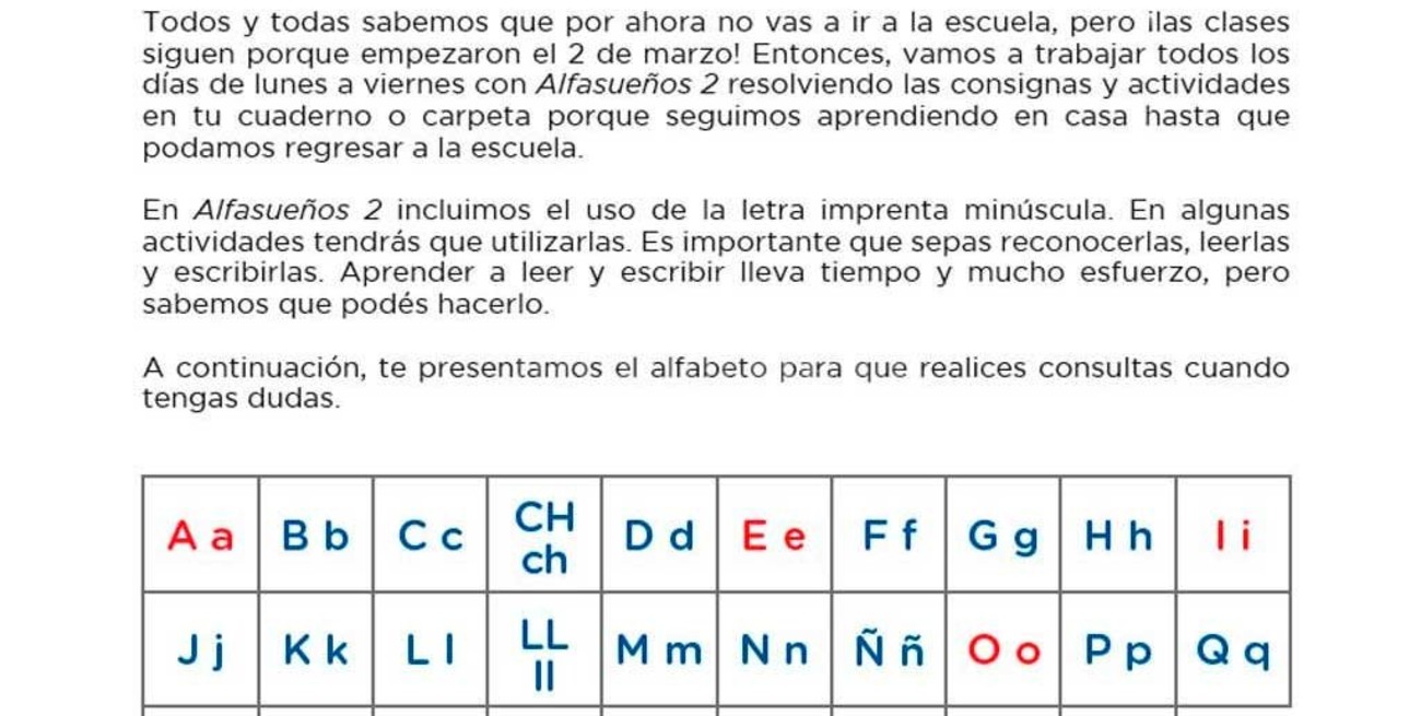 El ministerio de Educación ratificó el  alfabeto de cuadernillos provinciales
