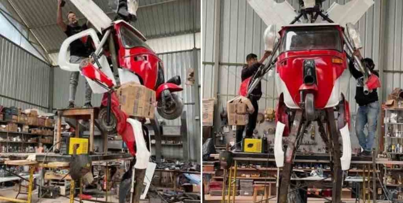 Construyó una réplica de un robot de Transformers con una motoneta y se hizo viral