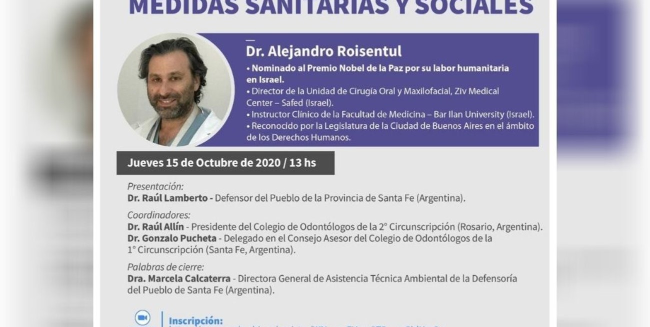 La defensoría invita a una conferencia de Alejandro Roisentul, argentino nominado al Nobel de la Paz