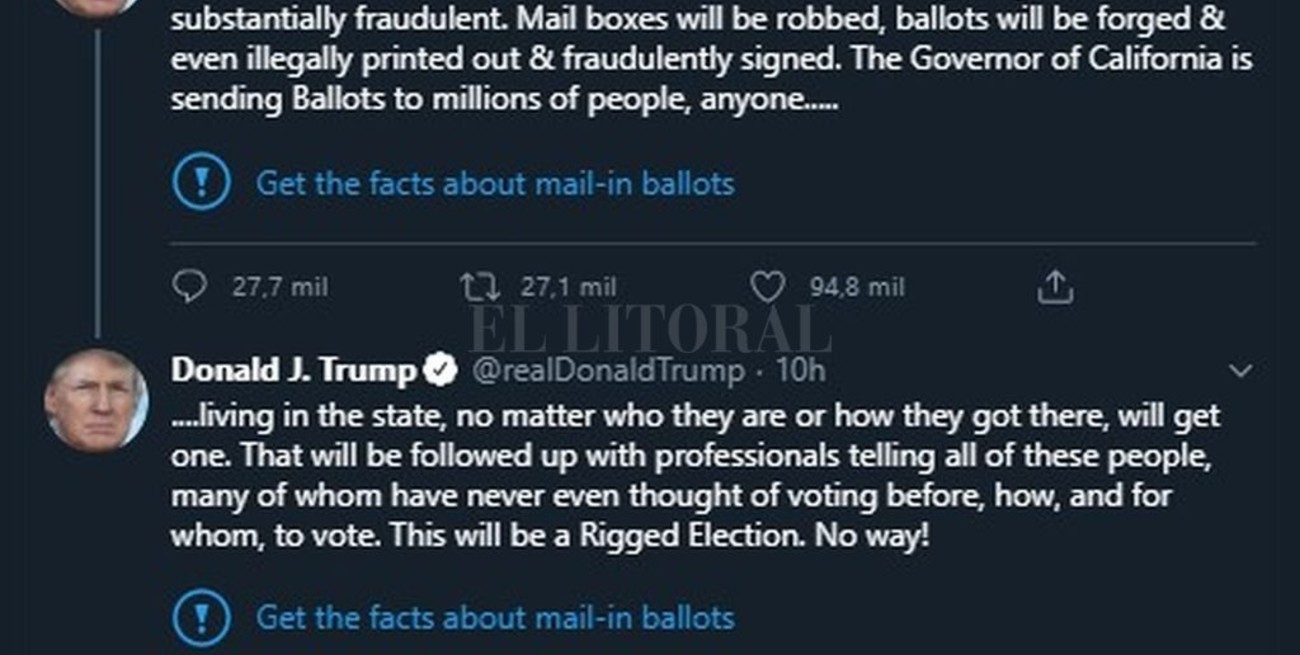 Twitter dice por primera vez que un tuit de Trump es engañoso