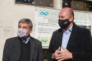 Gentileza Salvarezza y Perotti, este lunes en Rosario. El jueves, el gobernador anunciará el lanzamiento formal del Consejo de la Economía del Conocimiento.