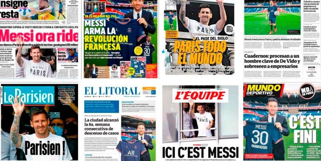 Las tapas de los diarios del mundo coincidieron: la foto es Messi en PSG