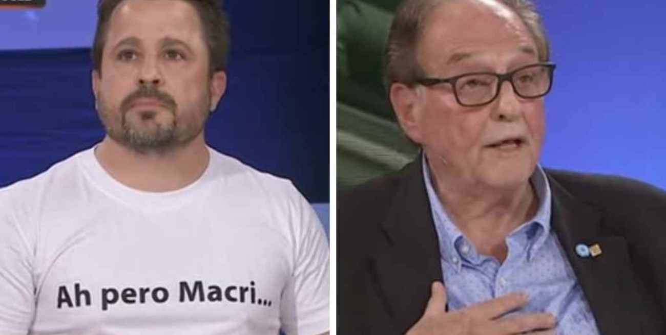 Martín Tetaz salió al cruce de Carlos Heller con una remera con la inscripción "Ah, pero Macri..." 
