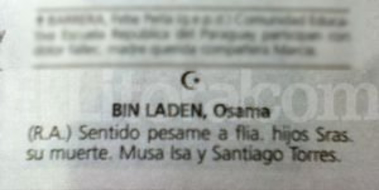 La muerte de Bin Laden apareció entre las necrológicas