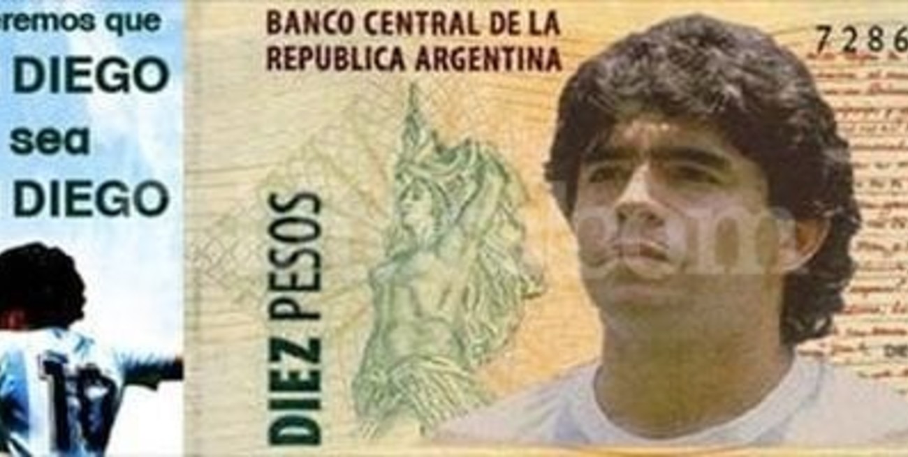 Fanáticos de Maradona proponen que el billete de 10 pesos lleve su rostro