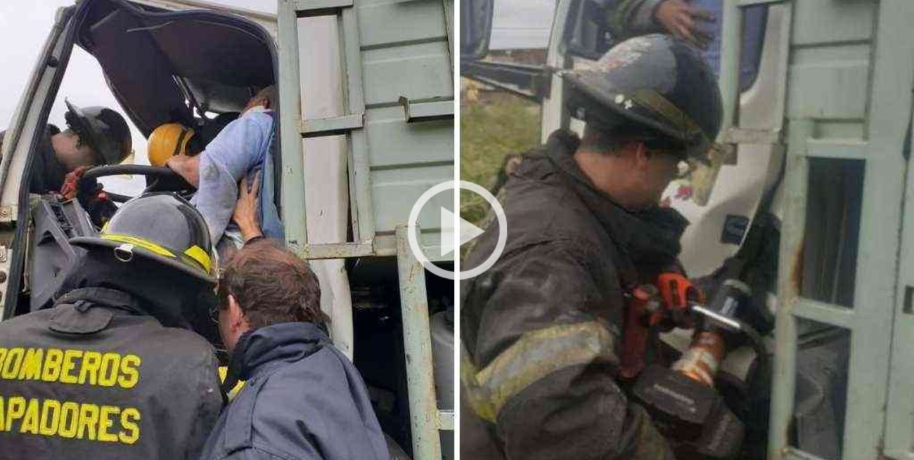 Rosario: un camionero sufrió un accidente y debió ser rescatado por bomberos