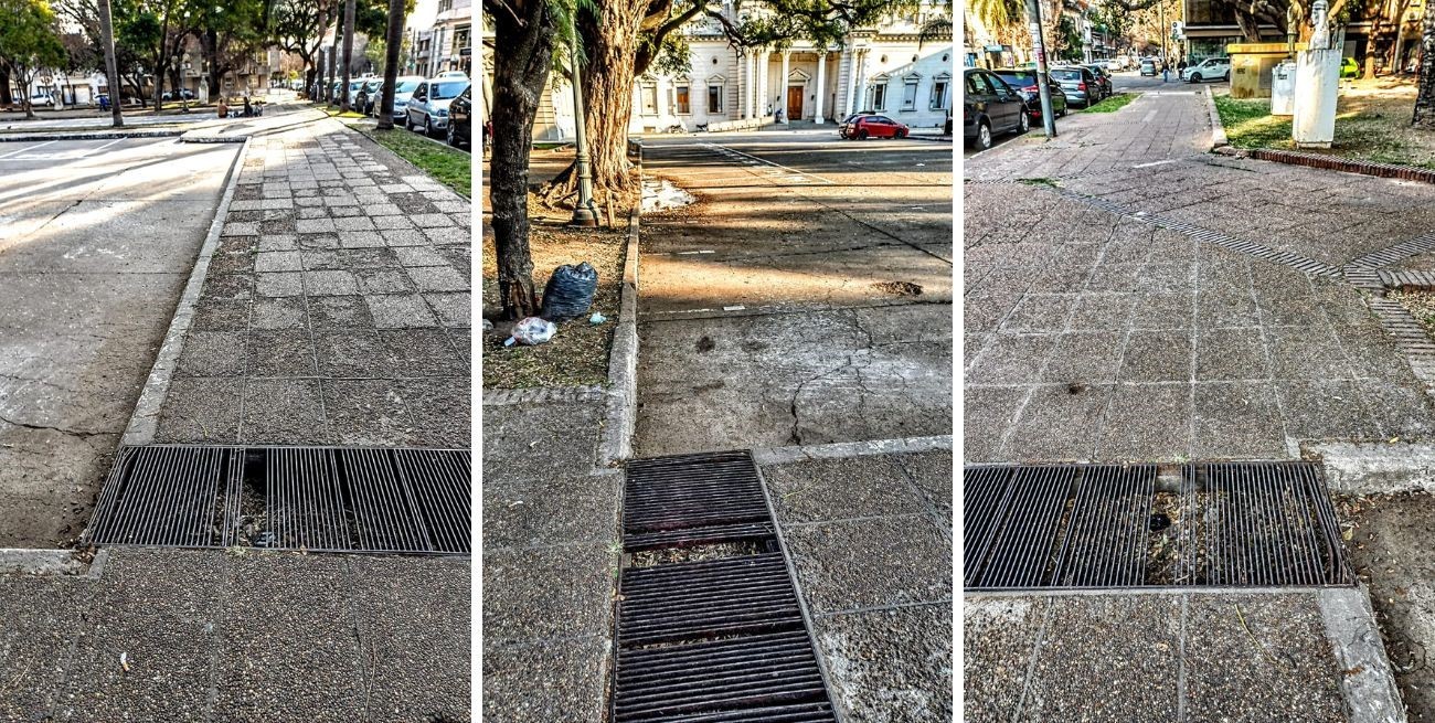 Atención peatones: rejilla en mal estado en la plaza Italia frente a la Legislatura

