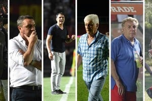 De izquierda a derecha. Los técnicos que dirigieron a Colón menos de diez partidos: Sergio Rondina, Diego Osella, Esteban Fuertes, Julio Comesaña, Reinaldo Merlo y Juan Antonio Pizzi.