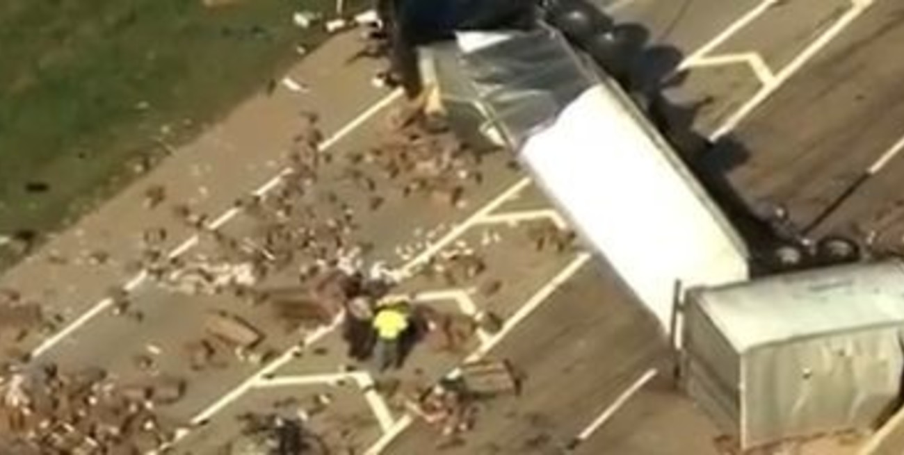 Video: un camión chocó y volcó su carga de juguetes sexuales