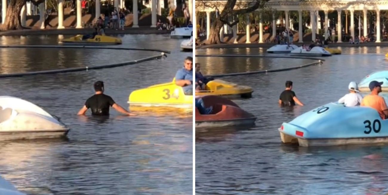 Video: se le cayeron las llaves en el lago del Parque Independencia de Rosario y se tiró a buscarlas