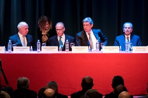 Lorenzetti, Rosenkrantz, Rosatti y Maqueda, en el encuentro con jueces federales en Rosario.