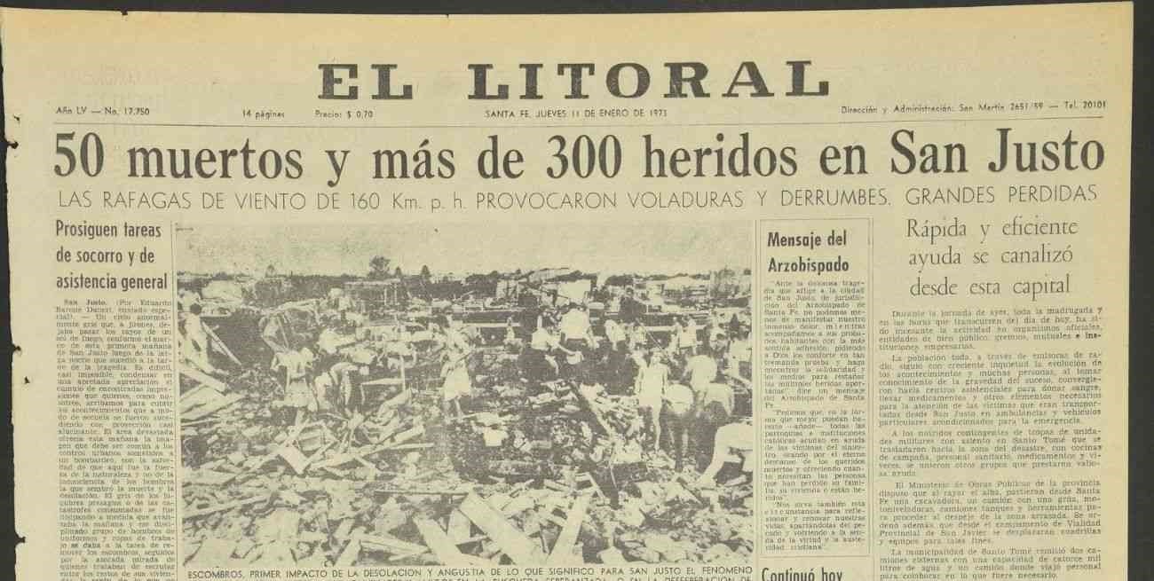 A 50 años del tornado de San Justo, cómo cubrió El Litoral la tragedia climatológica más importante de Sudamérica