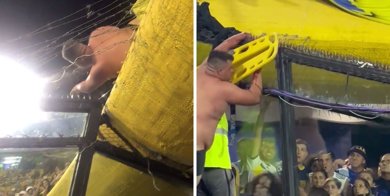 Insólito: tuvieron que "rescatar" a un hincha de Boca que quedó colgado del alambrado
