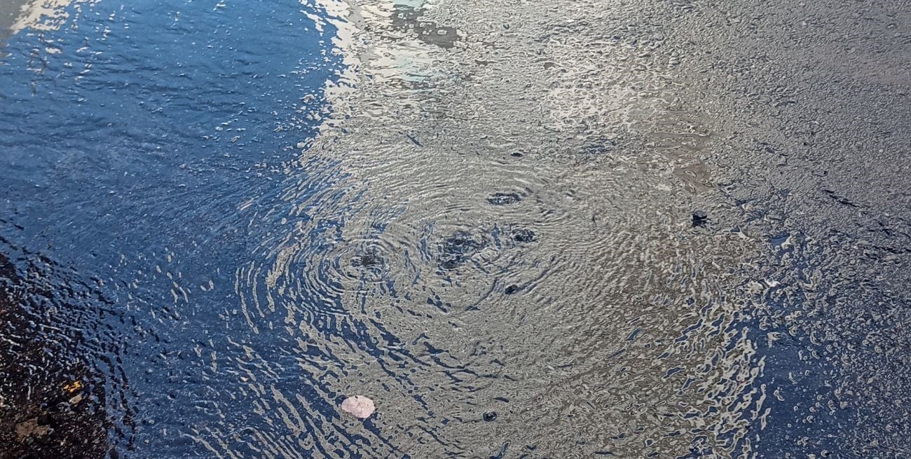 En pleno centro, brota agua desde el asfalto