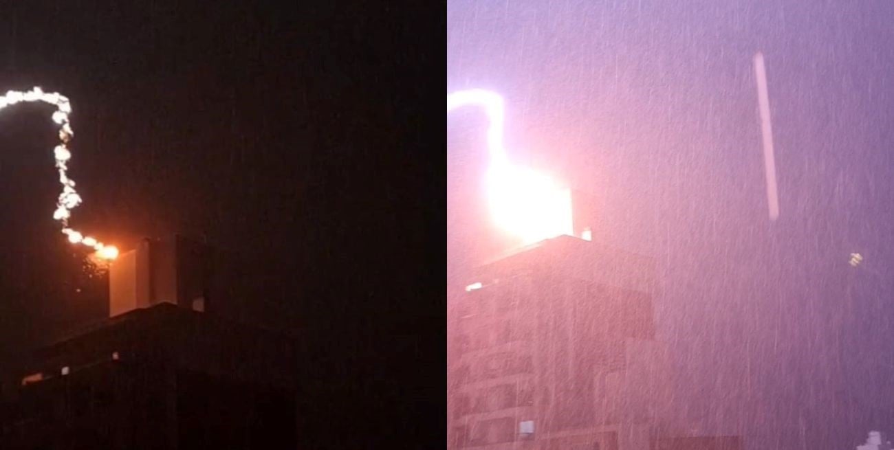 Impactante video: un rayo cae sobre un edificio en Santa Fe en plena tormenta eléctrica