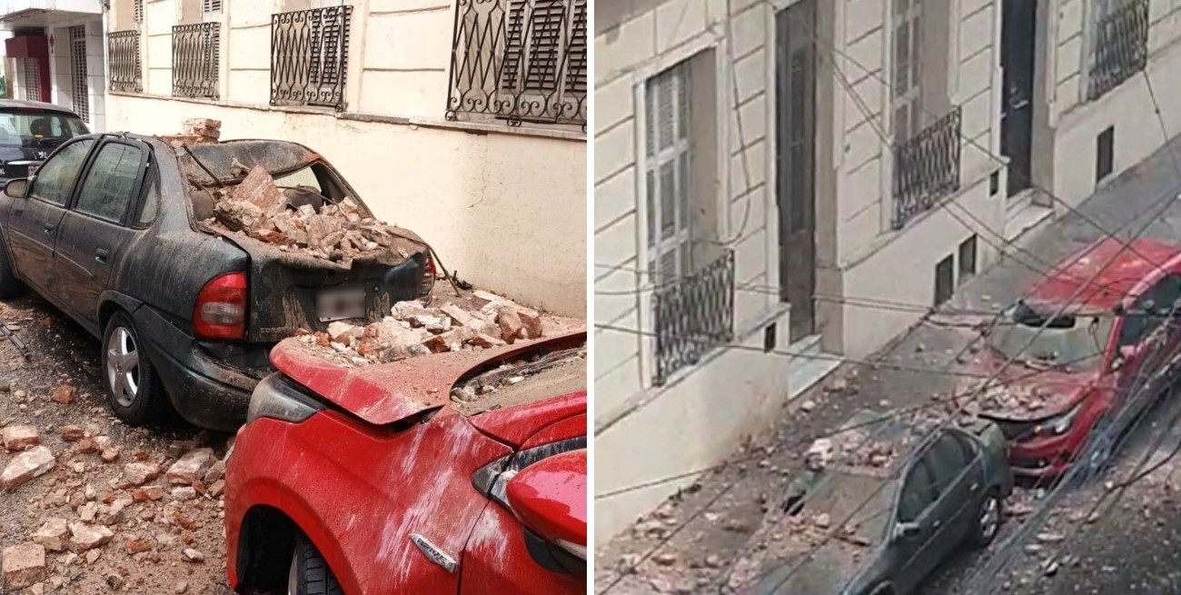 Video: la caída de parte de un inmueble generó destrozos en el centro de Rosario