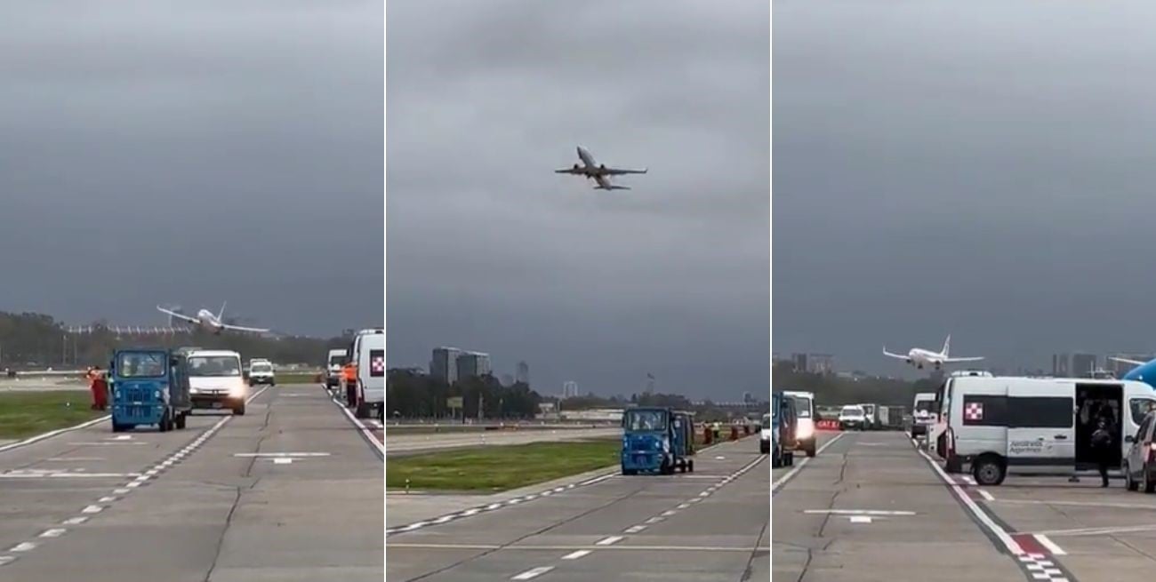 Video: la arriesgada maniobra de un avión en Aeroparque por los fuertes vientos
