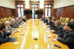 El ministro del Interior junto a dirigentes industriales. 