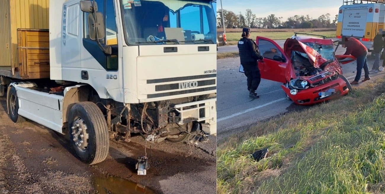 Choque entre auto y camión en un peligroso cruce en San Genaro